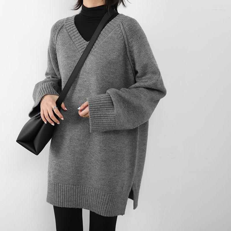 

Women's Sweaters Women's Plus Size Mid-length Pullover Fall/winter 2022 Loose Korean Version Of V-neck Wild Thick Knitted Skirt Women, Black