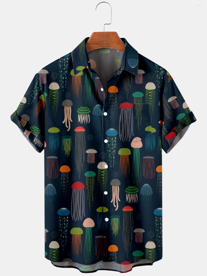

Men's Casual Shirts 2022 Cross Jellyfish 3d Digital Printing Trend Loose Short-sleeved Shirt Men's Top, Navy blue