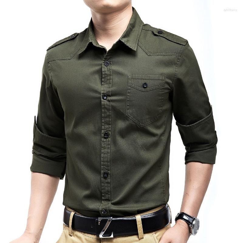 

Men's Casual Shirts Arrivals Fashion Men Cotton Long Sleeve Military Camisas Masculinas 2 Colors  L XL XXL 3XL, Army green