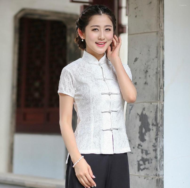 

Ethnic Clothing Women Ladies Chinese Traditional Top Qipao Shirt For Woman Blouse Cheongsam Style Black White Lace Shirts