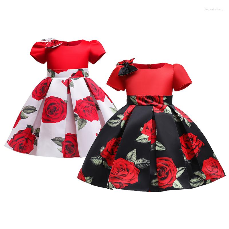 

Girl Dresses 2022 Rose Girls Dress Christmas Birthday Party Costume Summer Princess Casual Kids Clothes 3 4 5 6 7 8 9 10 Years Old, As the picture