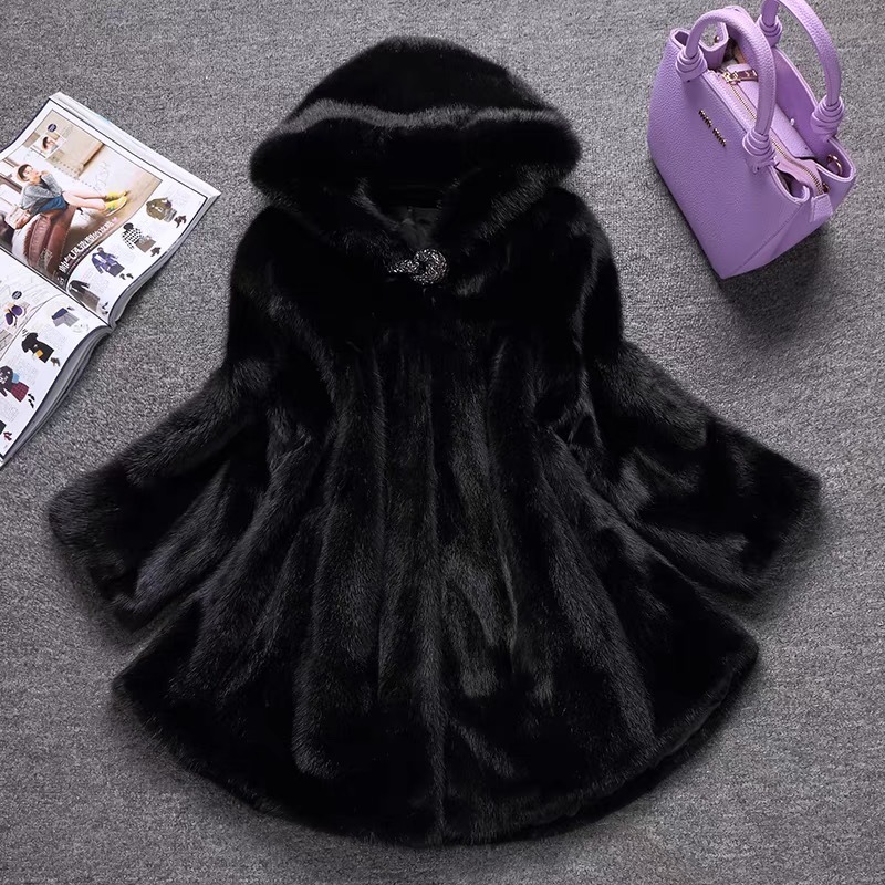 

Women's Fur Faux Real Mink with hood Coat Women Winter natural fur Vest Jacket Fashion silm Outwear Big size 221006, Beige