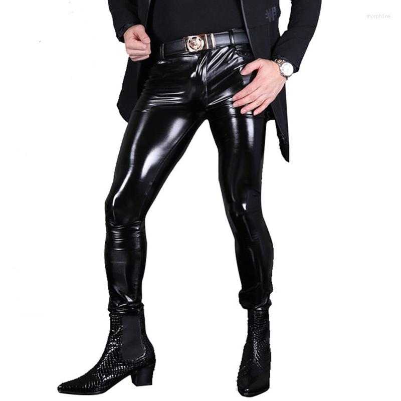 

Men' Pants Sexy Men Fashion PVC Shiny Skinny Faux Leather For Wet Look Glossy Style Pencil Gay Wear F130, Black