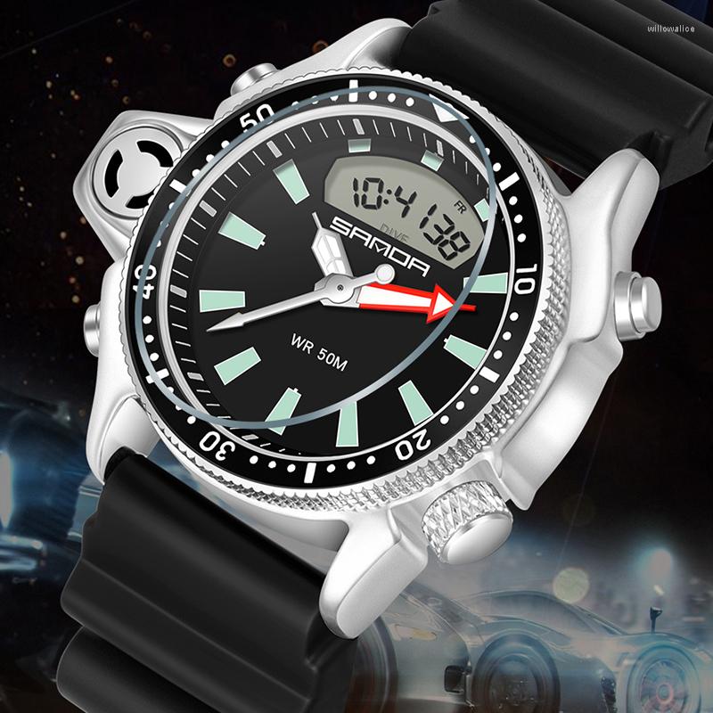 

Wristwatches Luxury Digital Watch Dual Display Quartz Military Watches Resin Strap Waterproof Male Clock Relogio Masculine Men Sport, Black