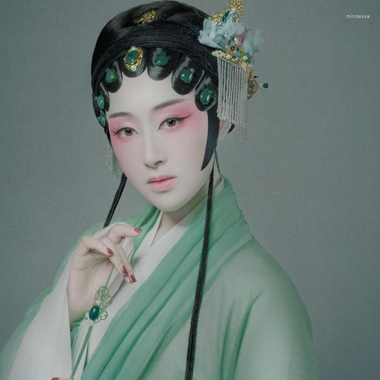 

Stage Wear Yu Shu Ting Hua Light Green Chiffon Opera Costume Hanfu For Po House Or Performance, Hair accessories