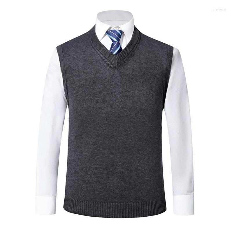 

Men's Vests Autumn Men's Wool V-neck Vest Classic Style Business Casual Solid Color Knitted Sweater Male Brand Clothing, Black
