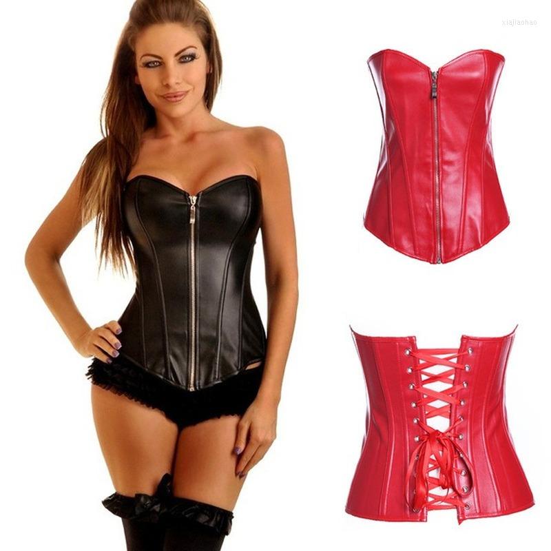 

Bustiers & Corsets Corset Top Waist Training Zipper Leather Women Sexy Lace Up Wholesale XL XXL 6XL Black Red