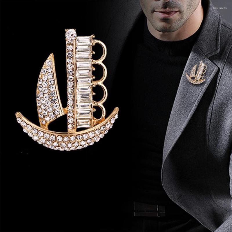

Brooches Korean Sailboat Brooch Pin Crystal Rhinestone Collar Pins Men's Suit Shirt Badge Clothing For Women Accessories Gifts