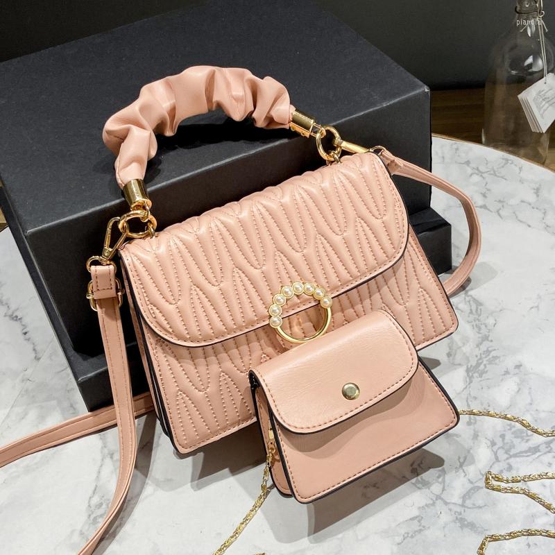 

Evening Bags Chain Women Set 2 Pcs PU Leather Handbag Casual Tote Bag Ladies Shoulder For 2022 Elegant Messenger, Pink