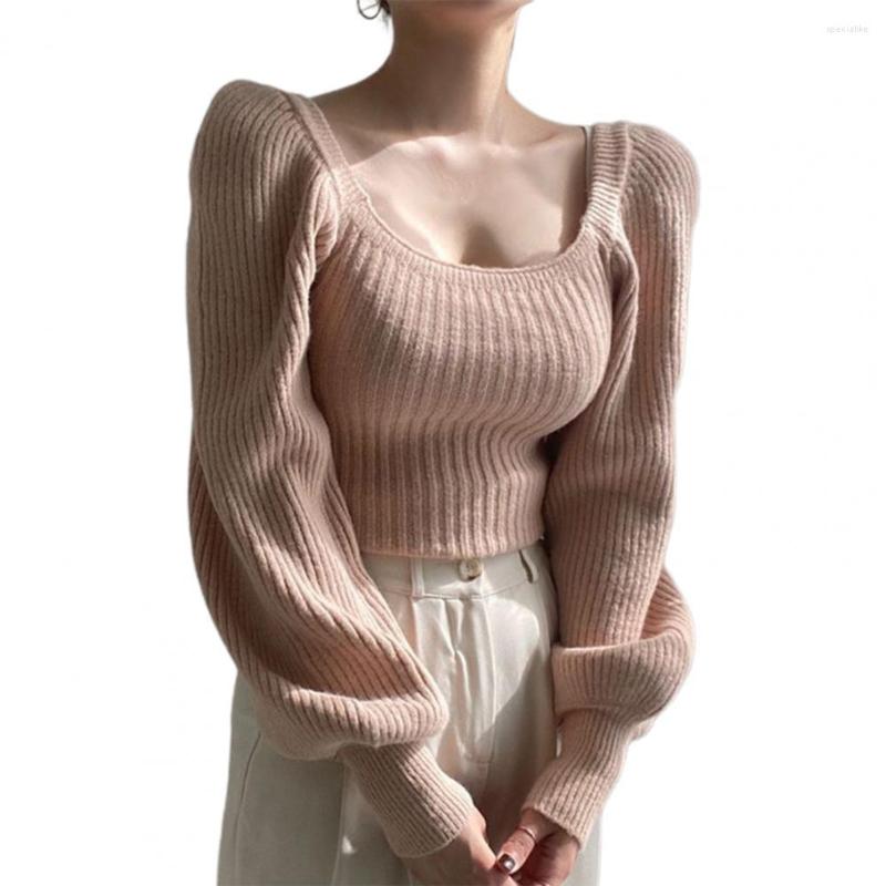 

Women's Sweaters Fashionable Female Pullover Skin Affinity Square Collar Women Sweater Neck Top, Khaki