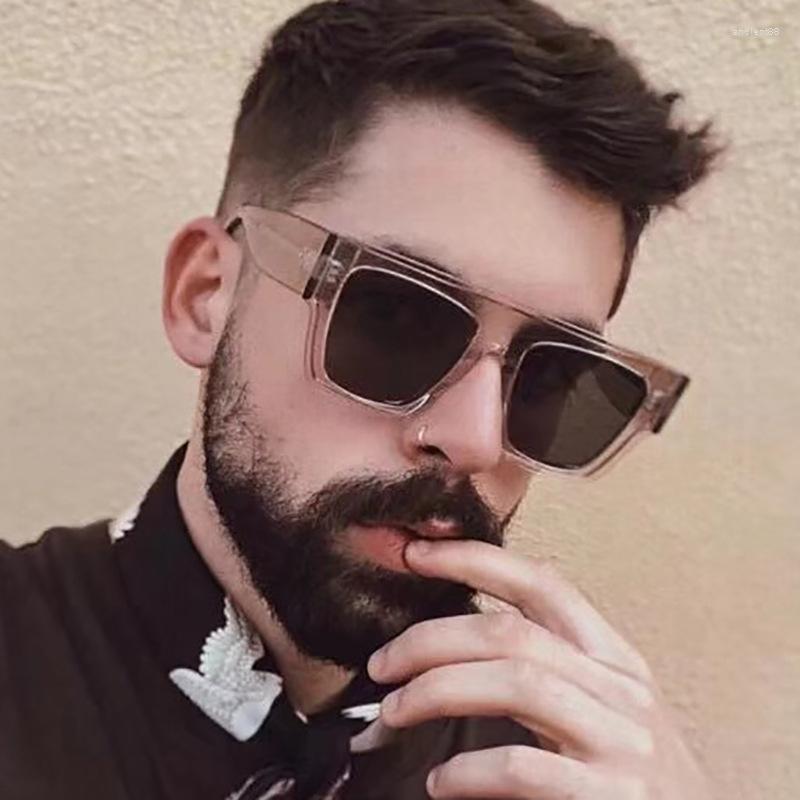 

Sunglasses Est Europe And America Men Vintage Big Square Plastic Wide Temples Transparent Grey UV400