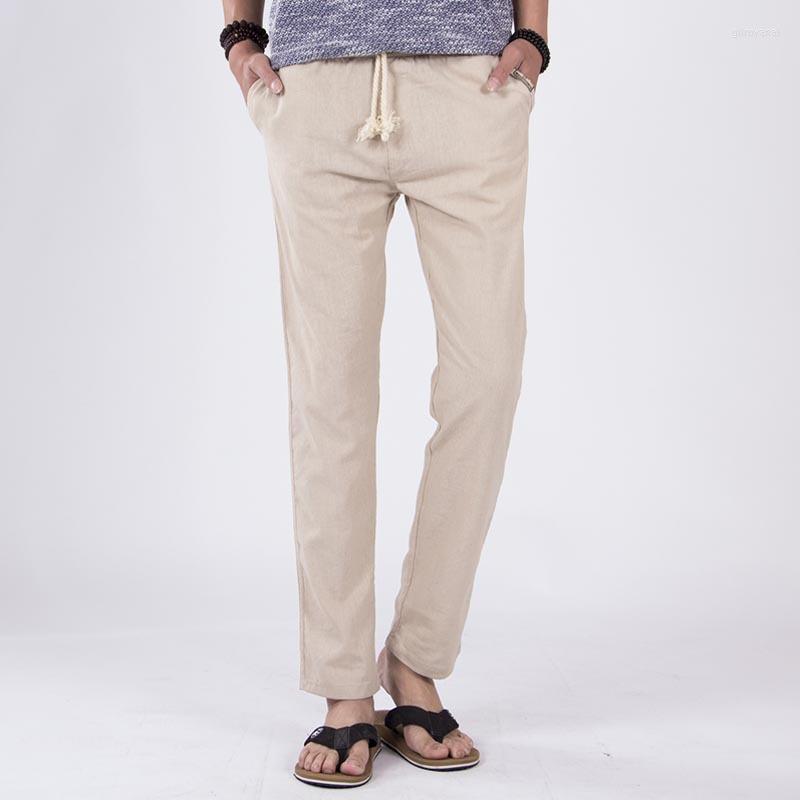 

Men's Pants Spring Man Casual Linen Breathable Elastic Male Trousers High Waist Rope Belt Pencil For Boys Balck XXXL, Tianlanse
