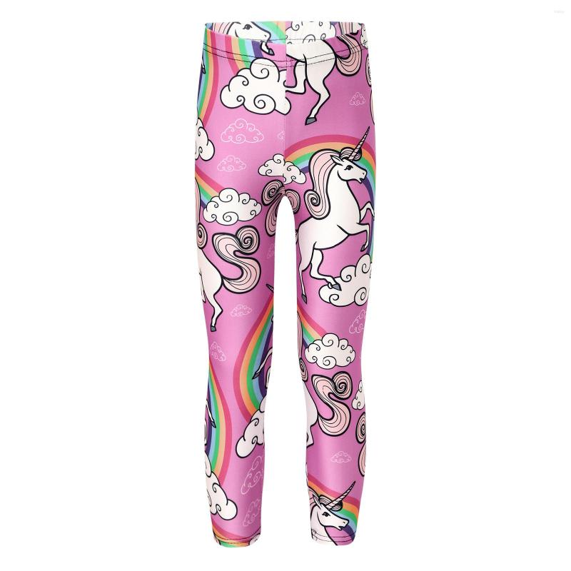 

Active Pants Kids Girls Elastic High Waist Yoga Legging Tights Cartoon Rainbow Horse Print Good Stretchy Sport Fitness Trousers, Black