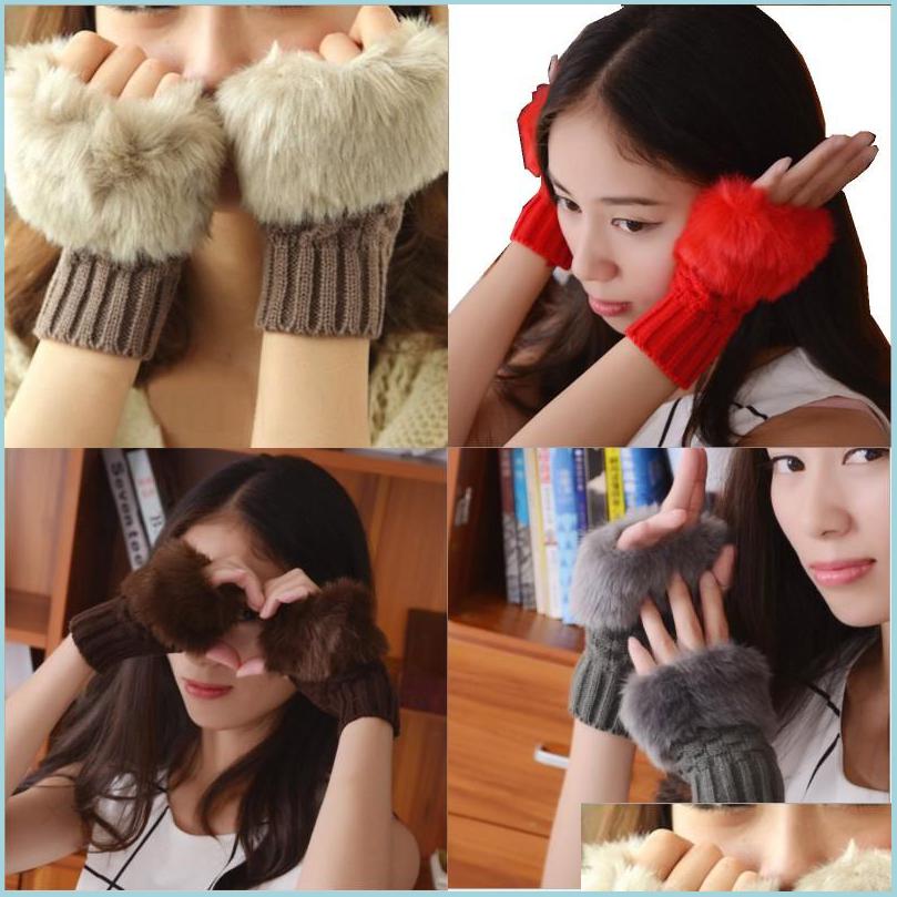 

Fingerless Gloves Half Finger Glove Plush Thickening Knitting Keep Warm Touch Screen Soft Comfortable Fashion Lady Polychromatic Glov Dhvrh