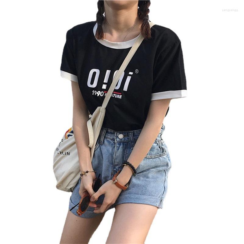 

Women's T Shirts Summer Women's Alphabet Short Sleeve T-Shirt Loose Bottomed Shirt Top Korean Clothing, Black