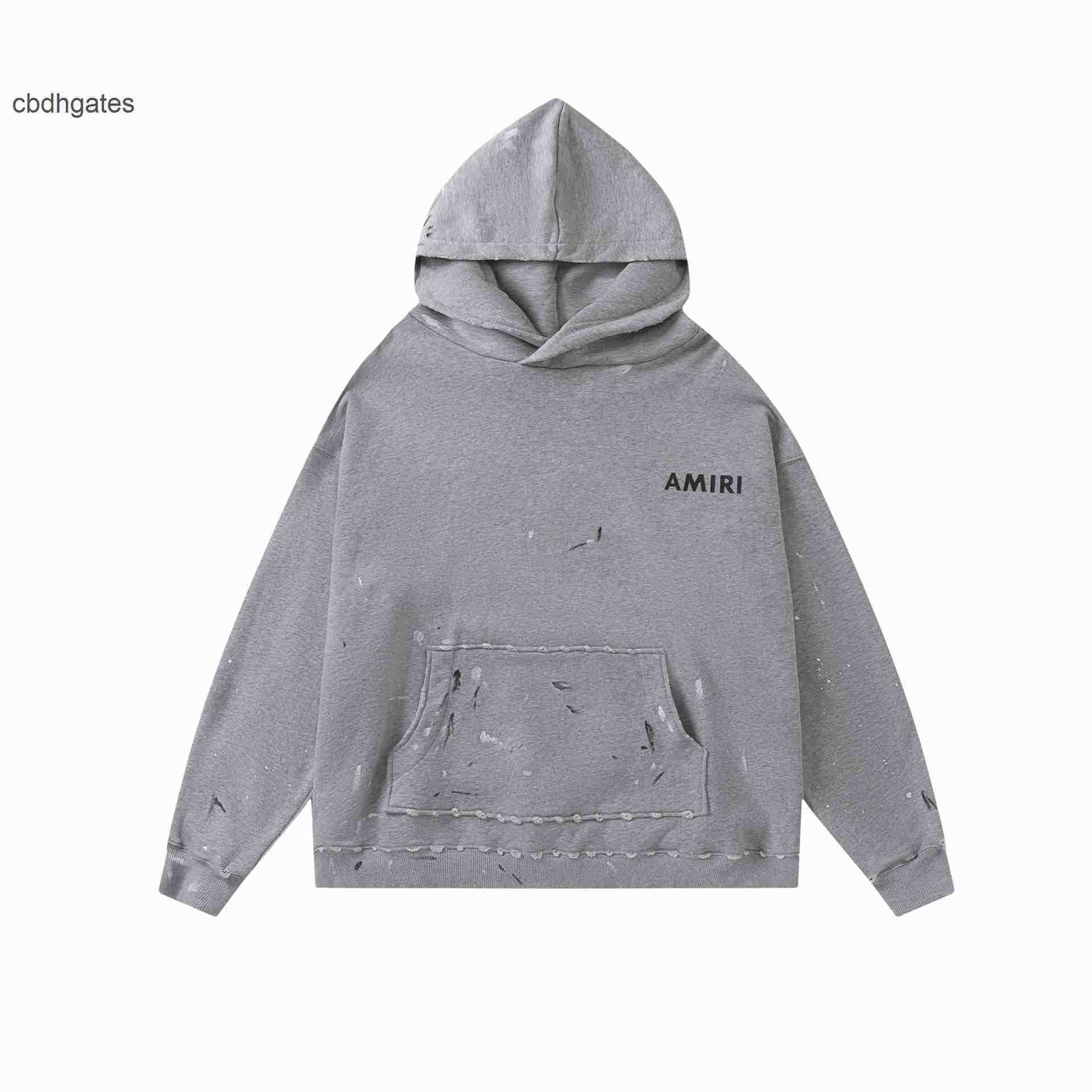 

Hoodies Amirs Sweaters 2022 Ink Splashing Designer Hole Breaking Loose Hoodie for Men Women, Gray