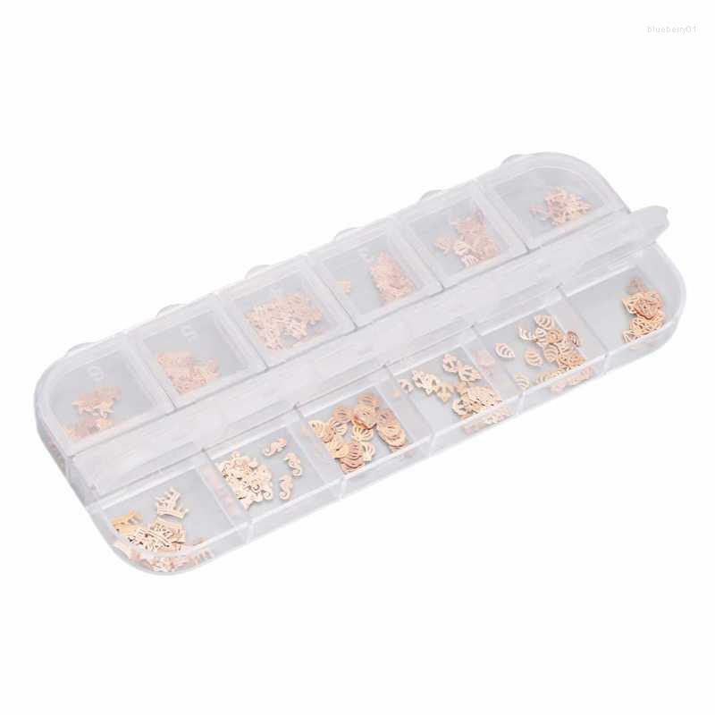 

Nail Gel Art Metal Stickers 12 Grids Gold Nails Decorations For Self Professional Manicure Design, Picture shown