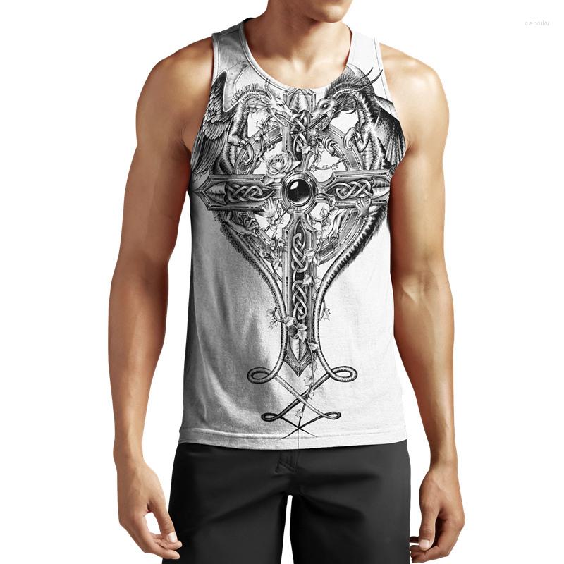 

Men' Tank Tops Beautiful Tattoo Dragon 3D Full Body Printed Men' Vest For Men And Women Summer Fashion Harajuku Sleeveless, Beige