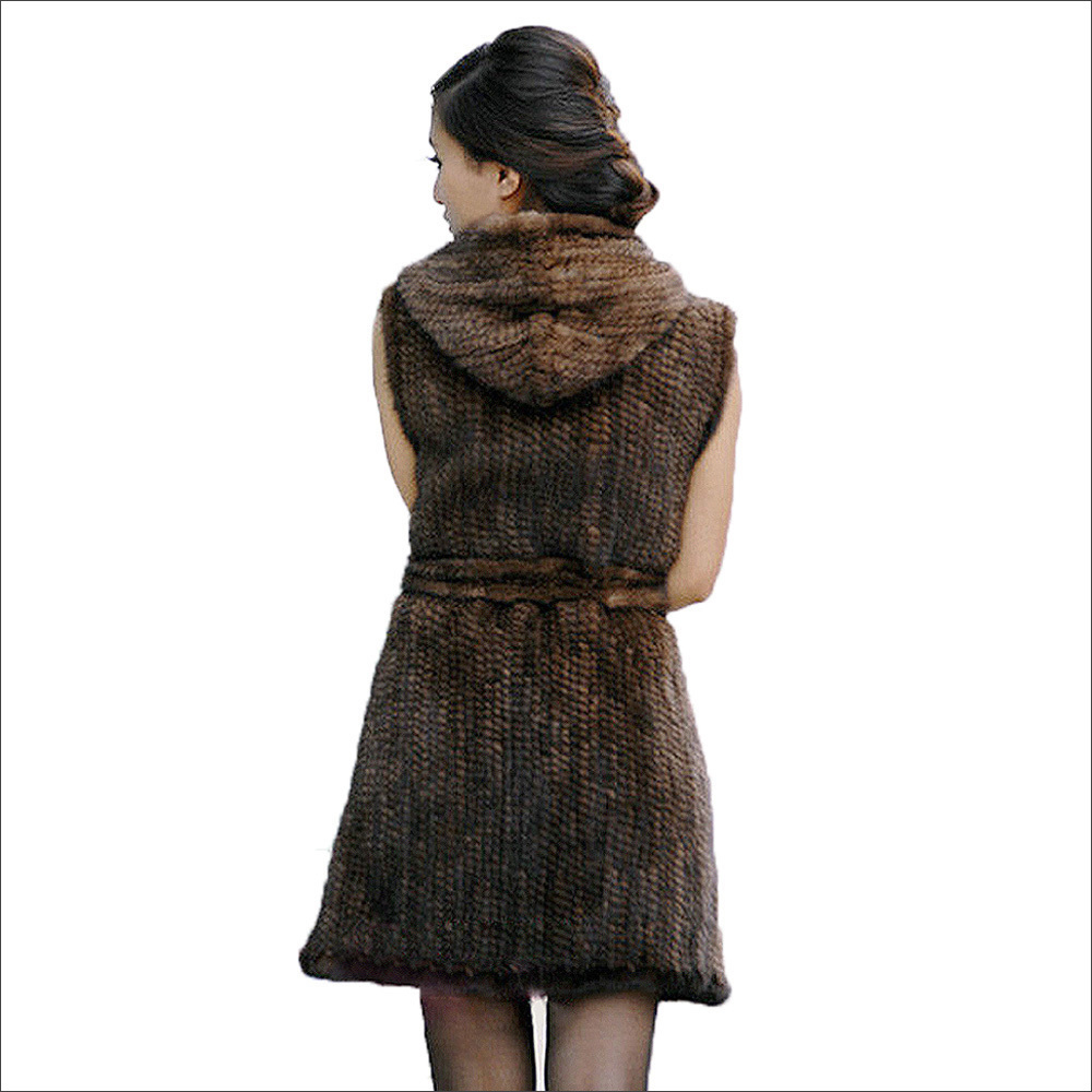 

Women's Fur Faux Women Genuine Knitted Mink Vest Coat Lady 100 Natural Hooded Shawl Fashion Casual Warm Real 221006, Black