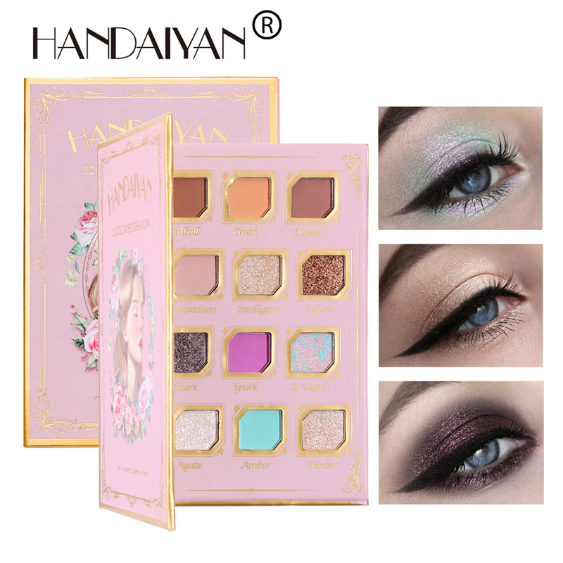 

HANDAIYAN 12 Color Eyeshadow Palette Shimmer Glitter Highlighter Matte Eye shadow Long Lasting Waterproof Shimmer Pigment Makeup, 12 colors