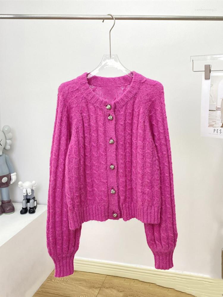 

Women' Knits Women' Lantern Sleeve Wool Knitted Cardigan O-Neck Long-Sleeved 2022 Autumn Ladies Sweet Single-Breasted Sweater Coat