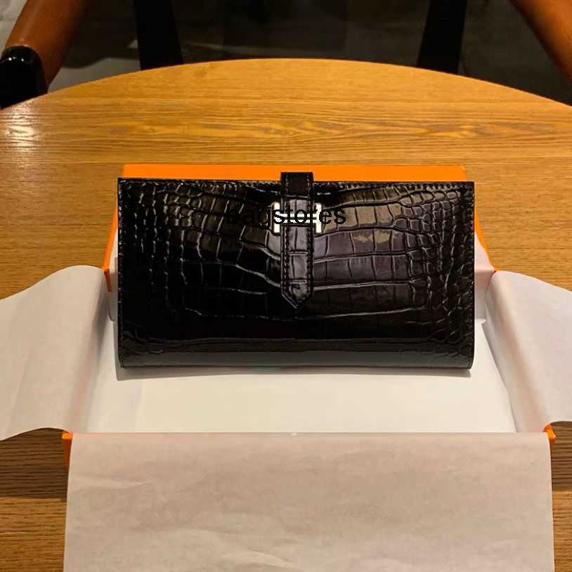 

designer wallet women's long crocodile leather tide brand h button small wallet multifunctional 2022 new hand bag, Red gold button