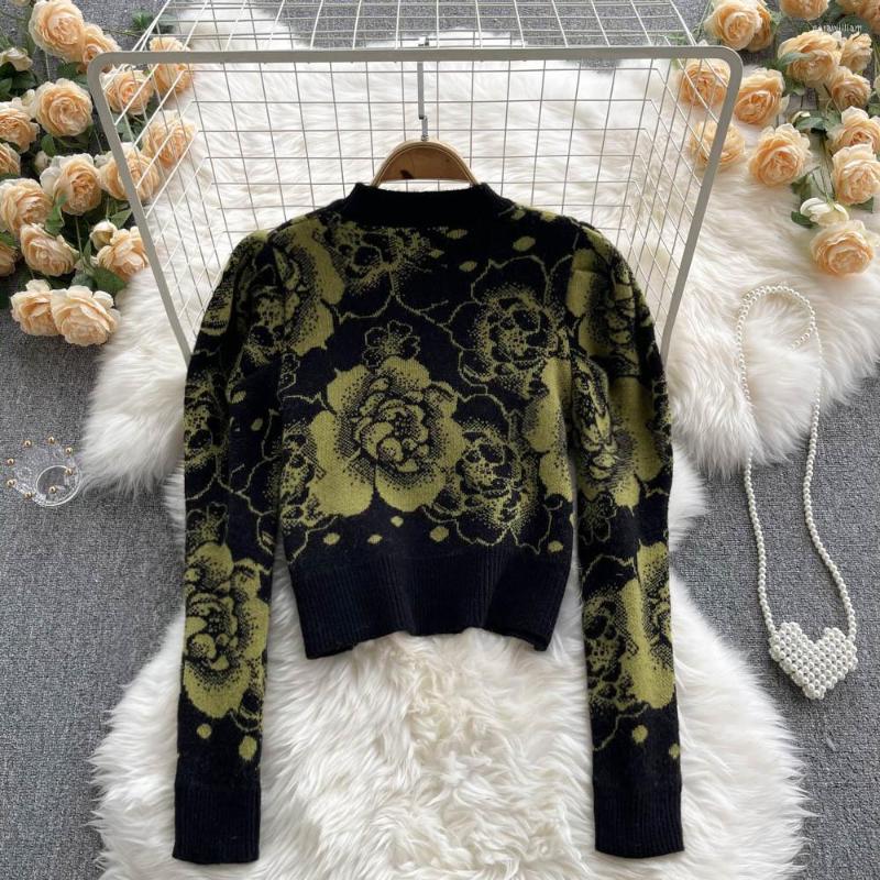 

Women's Sweaters Women's Retro Korean Loose Long Sleeve Pullover 2022 Fall Winter Chic Flower Fashion Harajuku Knitted Sweater Keep Warm, Photo color