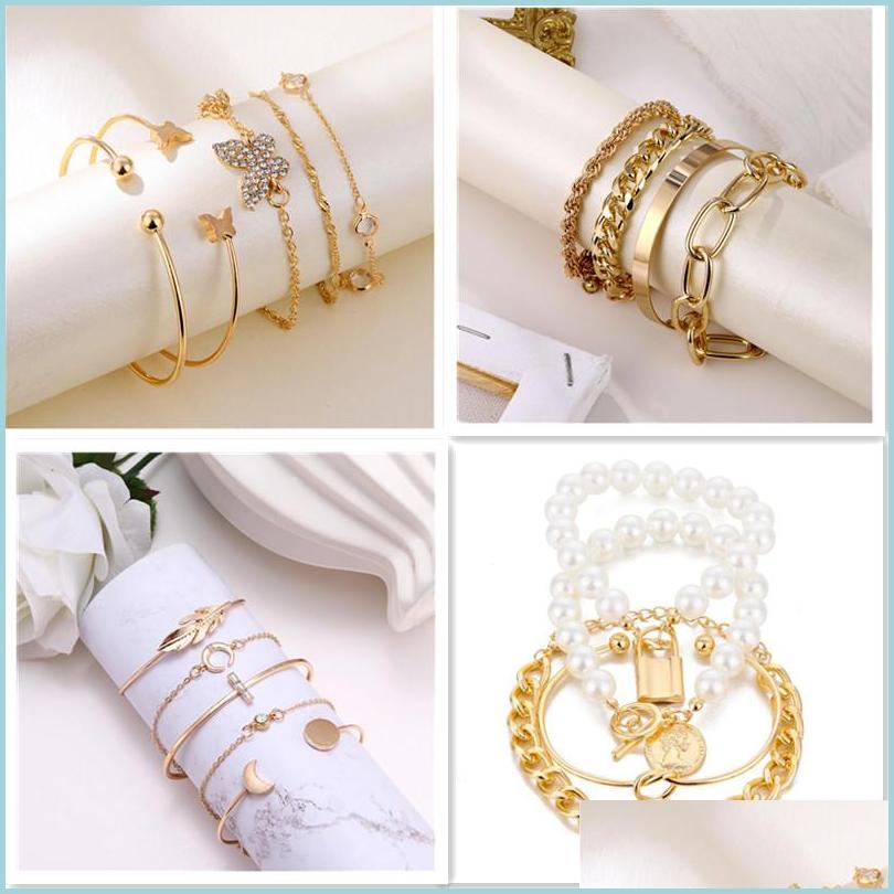 

Charm Bracelets Charm Love Bracelets Set Bohemian Gold Pearl Beads Layered Hand Chain Fashion Bangles For Women Party Jewe Bdejewelry Dhinw