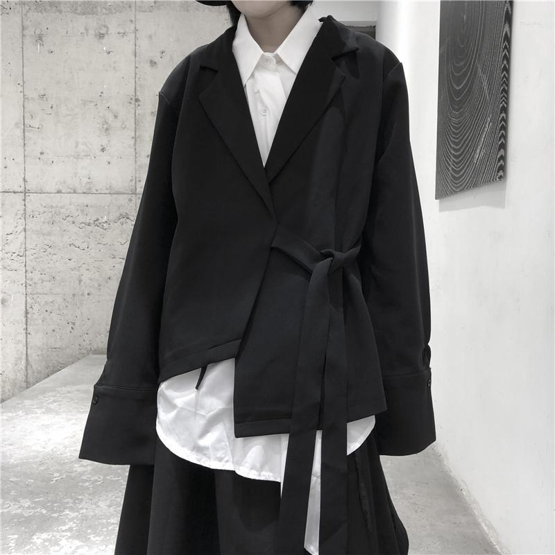 

Women' Suits Women' Fashion Blazer Autumn Lapel Black Irregular Asymmetric Side Band Design Personalized Cuff Youth Trend Clothing