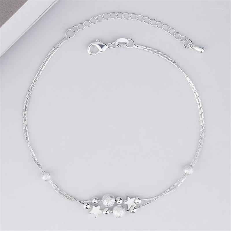 

Anklets KOFSAC Cute Star Beads Bracelet Ankle Chain Barefoot Sandal Beach Foot Jewelry 925 Sterling Silver For Women Party Gifts