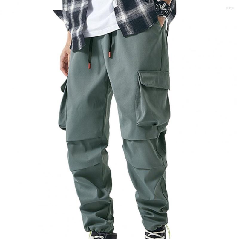 

Men's Pants Men Casual 2022 Summer Solid Color Ankle Tied Multi Pockets Drawstring Trousers For Sports, Black