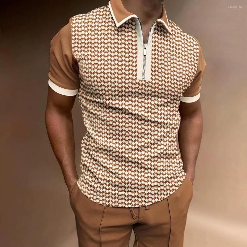 

Men' Polos Summer Fashion Latest Grey POLO Unlined Upper Garment Zipper Grid Breathable Cultivate One' Morality Leisure Men