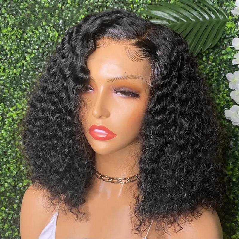 

Density Kinky Curly Bob Wig 13x4 Lace Frontal Human Hair Wigs Peruvian Remy Deep Wave For Black Women Pre Plucked, Picture shown