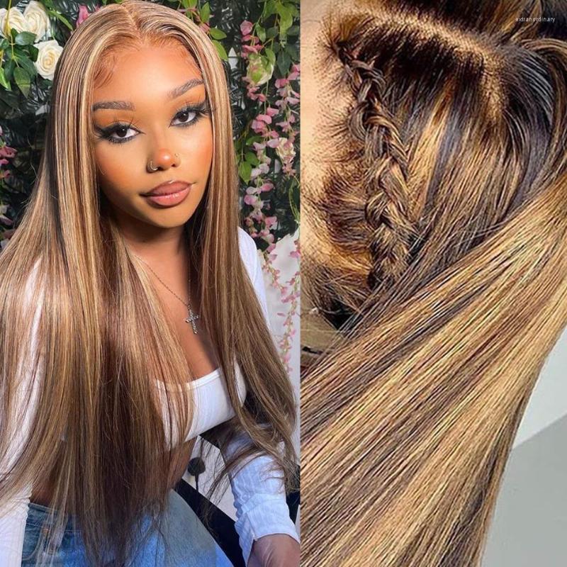 

Malaysian Highlight Wig Human Hair Wigs 4/27 Ombre HD Transparent Lace Front For Women Straight Frontal, Picture shown
