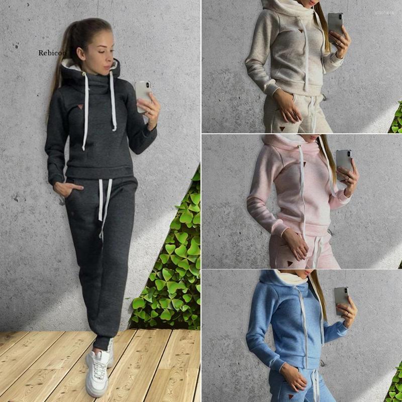 

Women' Two Piece Pants 2Pcs Women Winter Fashion Hoodie Hooded Tops Long Set Fleece Drawstring Suit Solid Color Warm Outfits Slim Fit, Beige