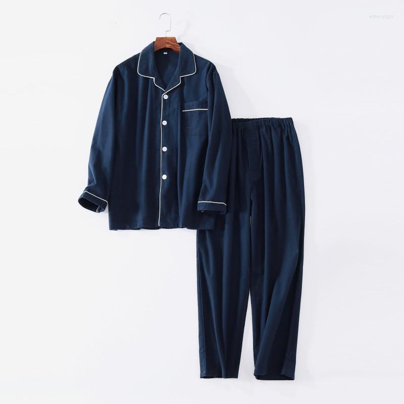 

Men' Sleepwear Spring Autumn Two-piece Sets Men Casual Loosen Pajama Male Cotton Velvet Suit Turn-down Collar Shirt & Pants XXL, Men blue