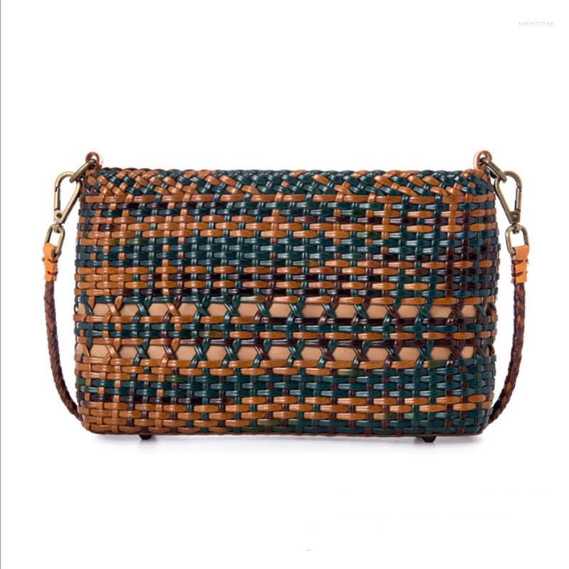 

Evening Bags 2022 Ethnic Style Genuine Leather Color Weave Hand-woven Shoulder Messenger Bag Hollow Vintage Shopping