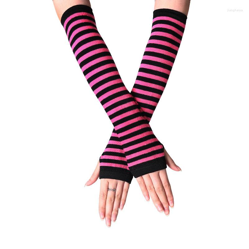 

Knee Pads Long Glove Arm Cover Classic Pink Black And White Striped Fingerless Elbow Gloves Warmer Knitted Wristband