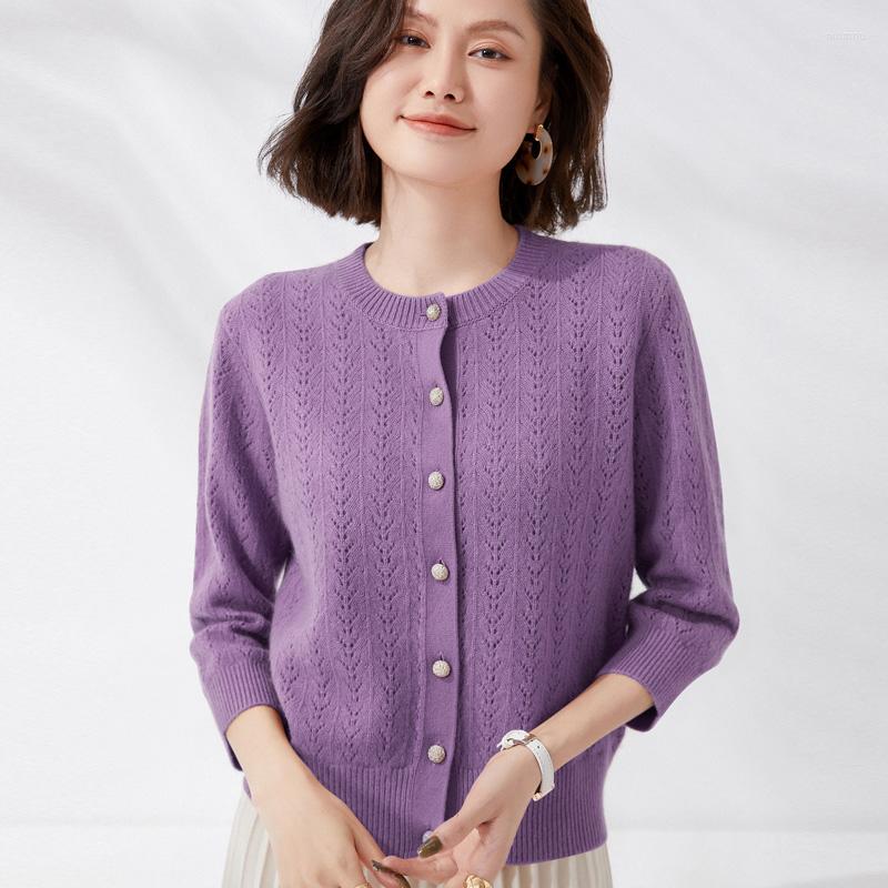 

Women's Knits LHZSYY Wool Cardigan Ladies Knit Shirt Loose Jacket Solid Hollow Spring Cashmere Sweater Round Neck Base Top Women Coat, Green