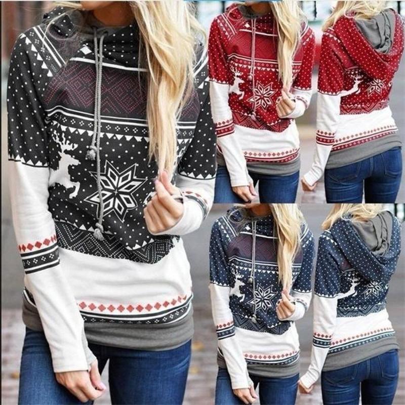 

Women' Hoodies ZOGAA Christmas Snowflake Long Sleeve Hooded Ladies Sweater, Black