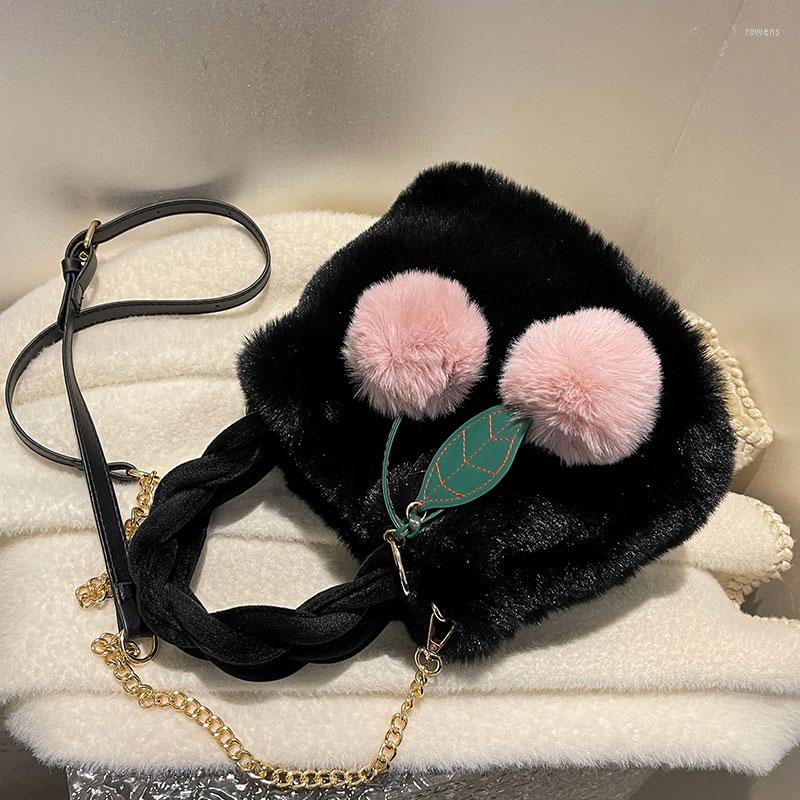 

Evening Bags VeryMe Women's Bag 2022 Winter Retro One-Shoulder Underarm Female Plush Autumn Handbag Soft Warm Fur Diagonal Lady, Black