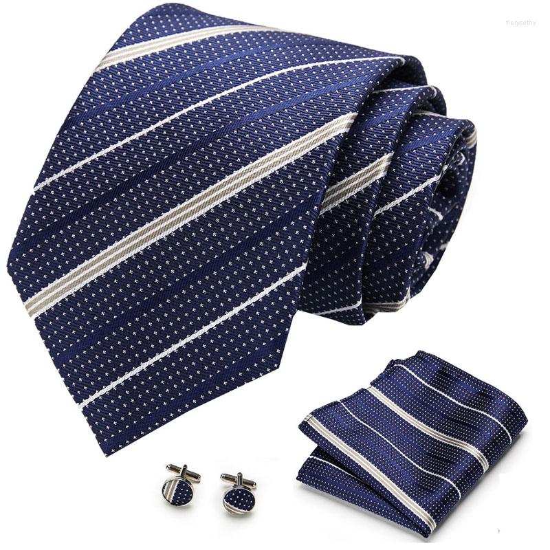 

Bow Ties Blue Silk Mens With Hanky Cufflinks Set Jacquare Woven Neck For Men Necktie