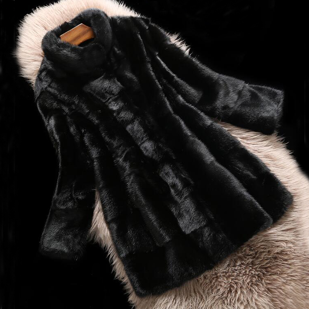 

Women's Fur Faux Luxury 100 Real Rabbit Coat For Women Full Pelt Cut Striped Thick Keep Warm Long Oversize Natural sr759 221006, Black