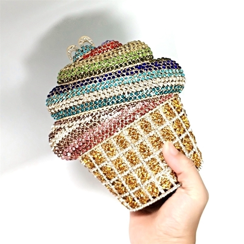 

Evening Bags Fashion women accessories dessert diamonds luxury clutches big cupcake ice cream crystal purses Bridal wedding party purses 221006, Color 5