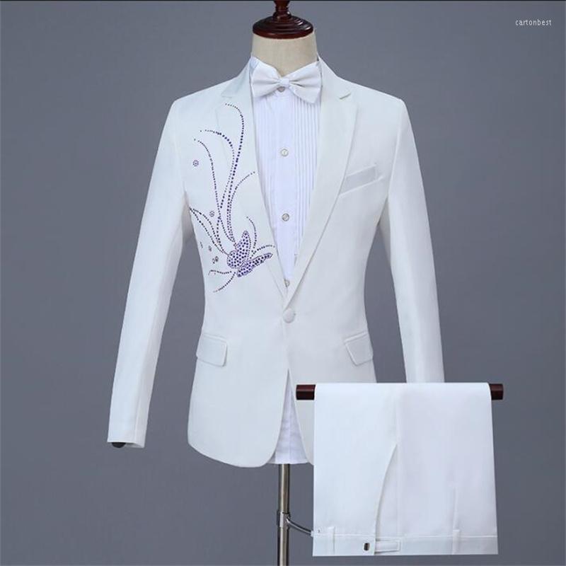 

Men's Suits Bright Drill Blazer Men Suit Set With Pants Wedding Costume Singer Star Style Dance Stage Clothing Formal Dress