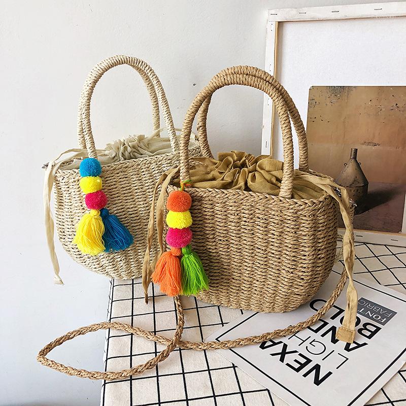 

Evening Bags Casual Tassel Straw Basket Bag Wicker Woven Women Handbags Rattan Shoulder Crossbody Summer Beach Large Tote Travel Purses, Khaki