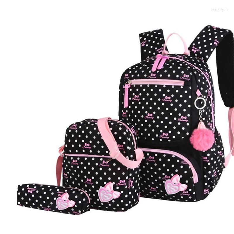 

School Bags Kids Schoolbag 3pcs/set Printing Backpack Fashion Lovely Backpacks For Children Girls Student Mochila, Black