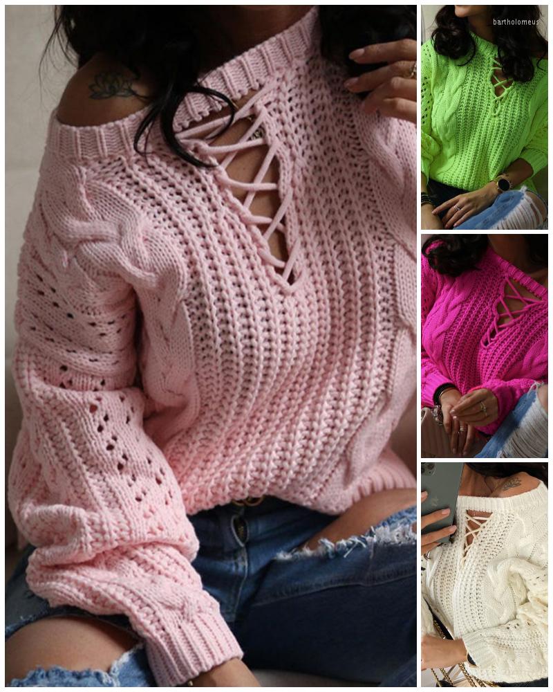 

Women' Sweaters Autumn Winter 2022 Casual Femme Women Plain Cut Out Sweater Lace-Up Front Chunky Cable Knit Cardigan Office Lady Outfits, Green