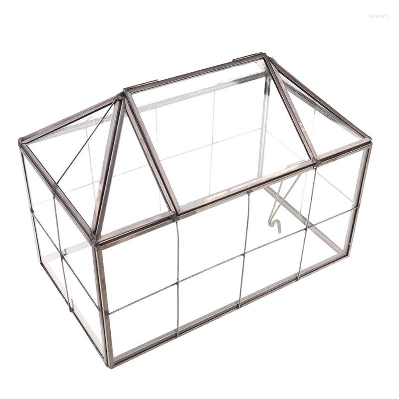 

Watch Boxes 652F Miniature Greenhouse Wedding Card Container House Shape Geometric Succulent Terrarium With Swing Lid Tabletop Planter