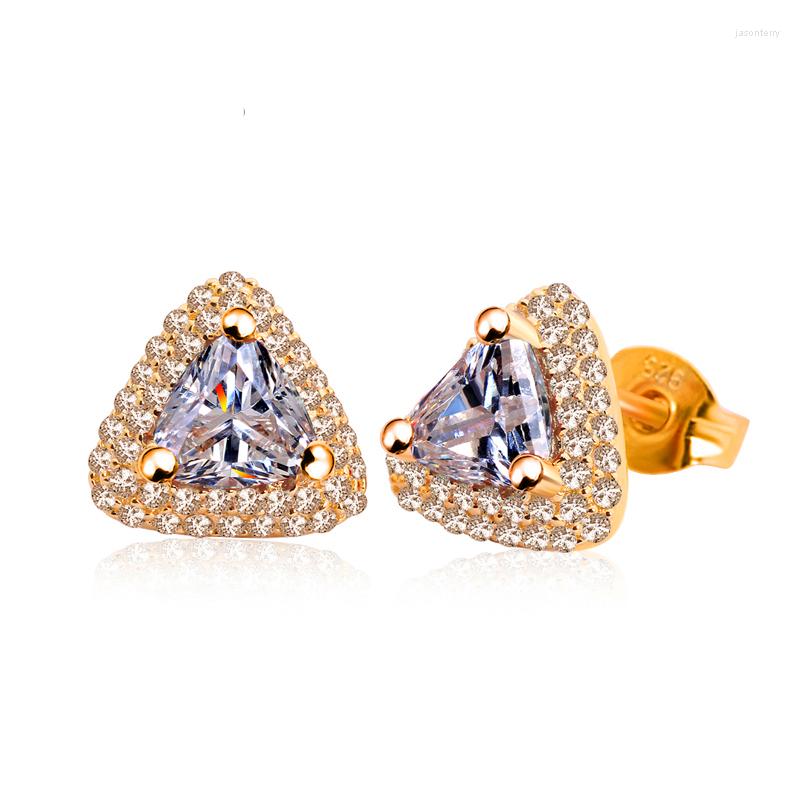 

Stud Earrings Luxury Female White Zircon Charm Rose Gold Silver Color Cute Crystal Triangle Wedding For Women